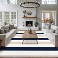thumbnail image 4 of Beige Navy Blue Striped Large Area Rugs for Bedroom Living Room, Soft Non Slip Carpet Bedside Rug, Farmhouse Stripe Art Rectangular Floor Cover Kitchen Accent Rug 5'x7' for Dining Room/Office, 4 of 9