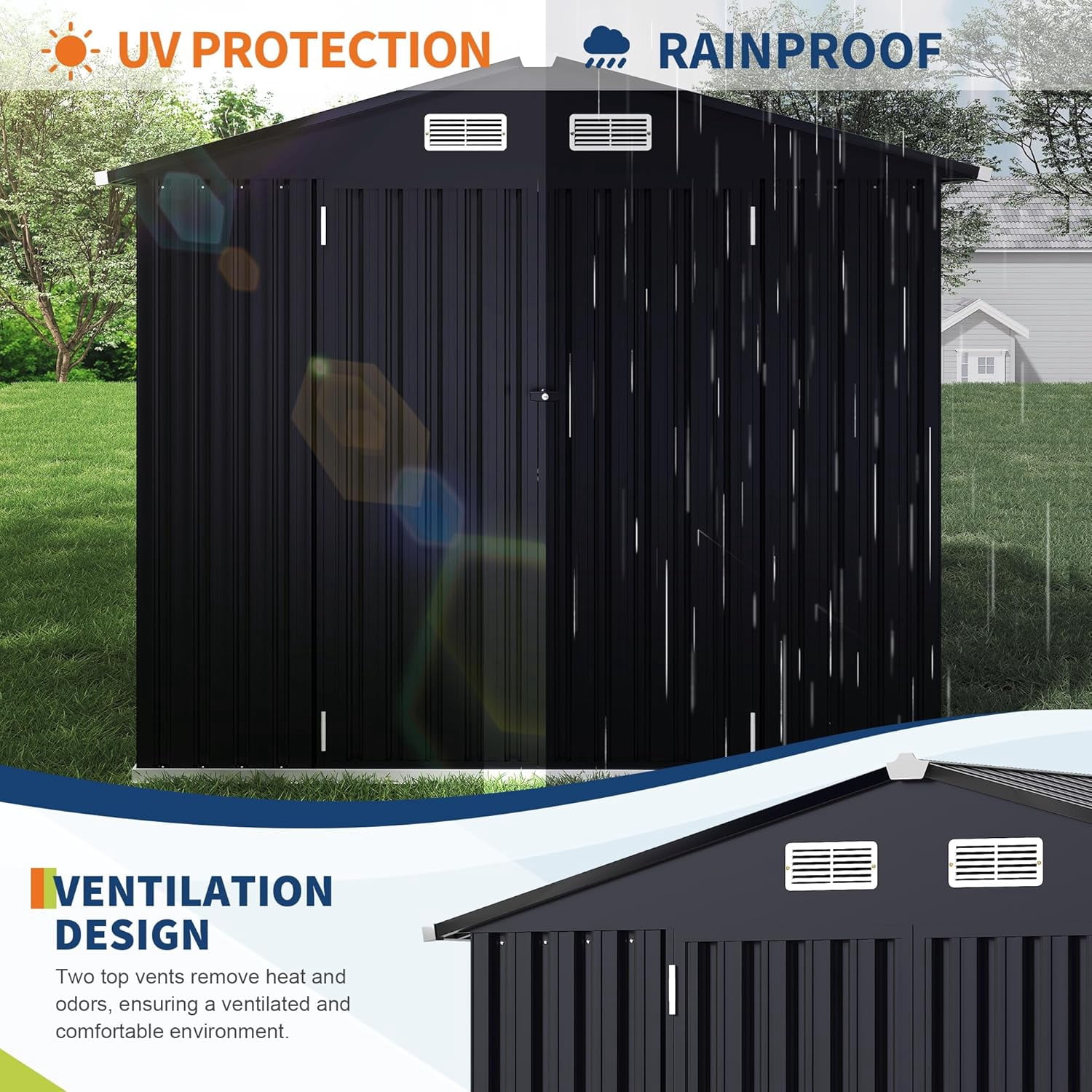 6' x 8'Outdoor Storage Shed,Metal Yard Sheds with Lockable Door&Doors Vents for  Backyard Patio Lawn