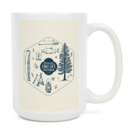 

15 fl oz Ceramic Mug Minnesota The Lake Life Lake Collage Contour Dishwasher & Microwave Safe