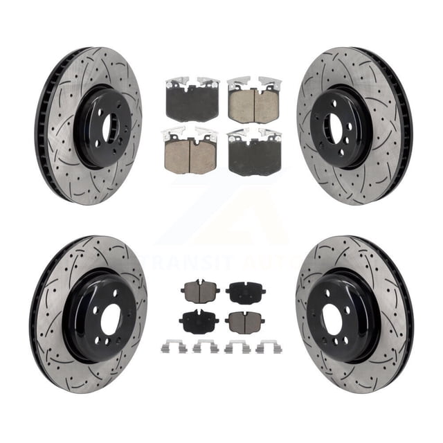 Transit Auto Front Rear Disc Brake Rotors and Ceramic Pads Kit (6Pc) for Car BMW iX 640i xDrive Gran Turismo with 345mm Diameter Rotor KDC-101129