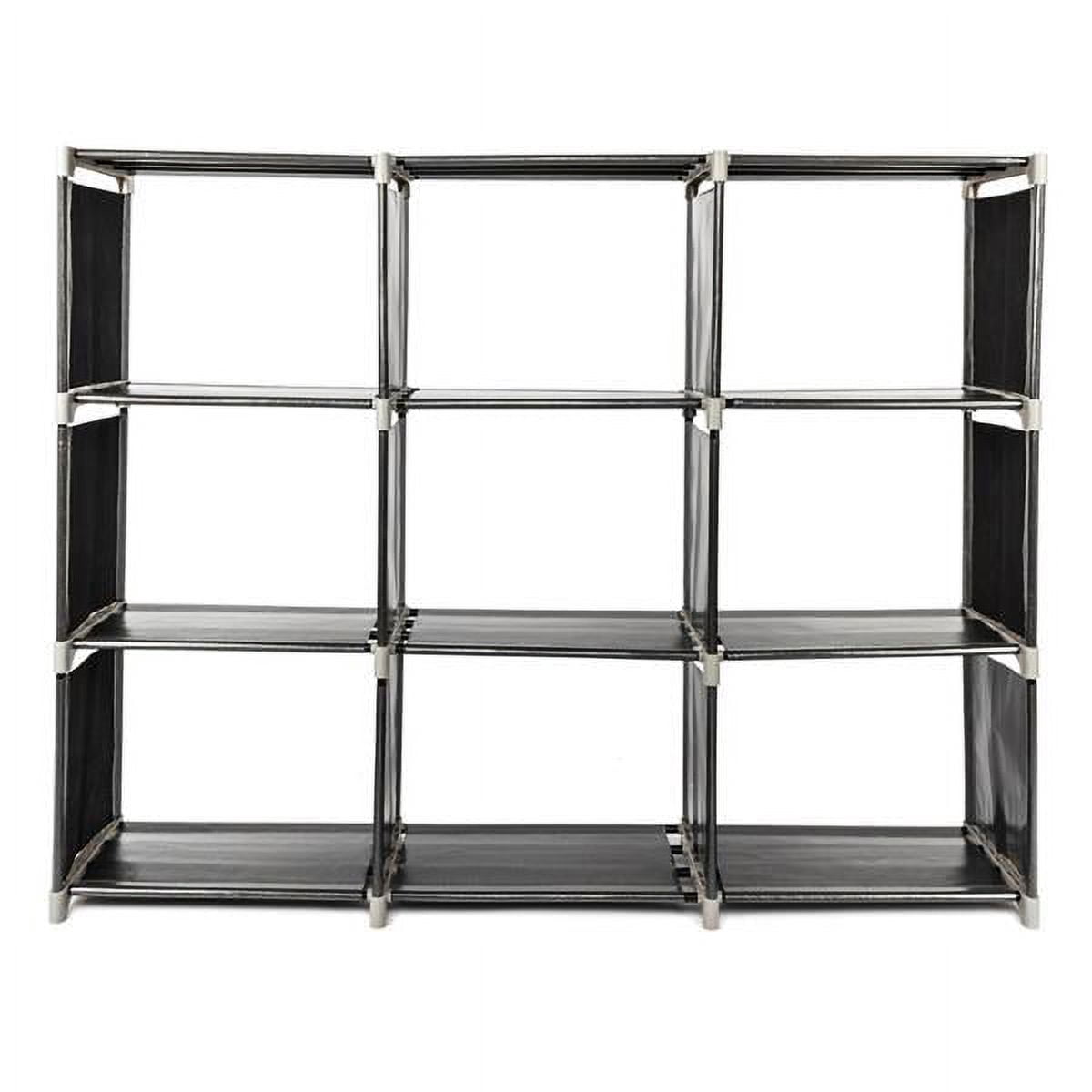 Black 3-Tier 9-Cube Storage Organizer - Steel & Waterproof Fabric Shelves for Bathroom, Kitchen, Office