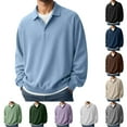 thumbnail image 2 of Conairie Polo Shirts for Men Long Sleeve Fall Henley Waffle Lapel Quarter Button Polo Shirt Casual Striped Loose Fit Sweat Tops White L, 2 of 4