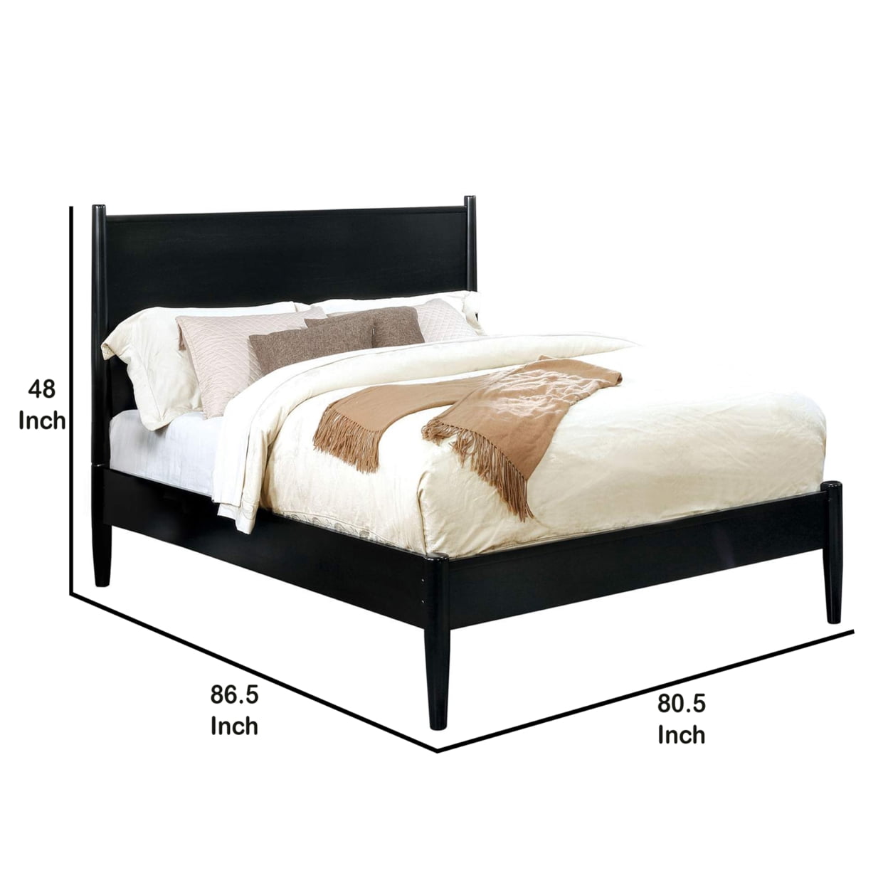 Wooden Eastern King Size Bed with Panel Headboard Black - Saltoro Sherpi