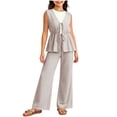 thumbnail image 4 of Girls Summer Outfits Striped Sleeveless Tie Front Peplum Top & Casual Wide Leg Pants 2 Piece Cute Matching Clothes Set Khaki 11-12 Years, 4 of 8