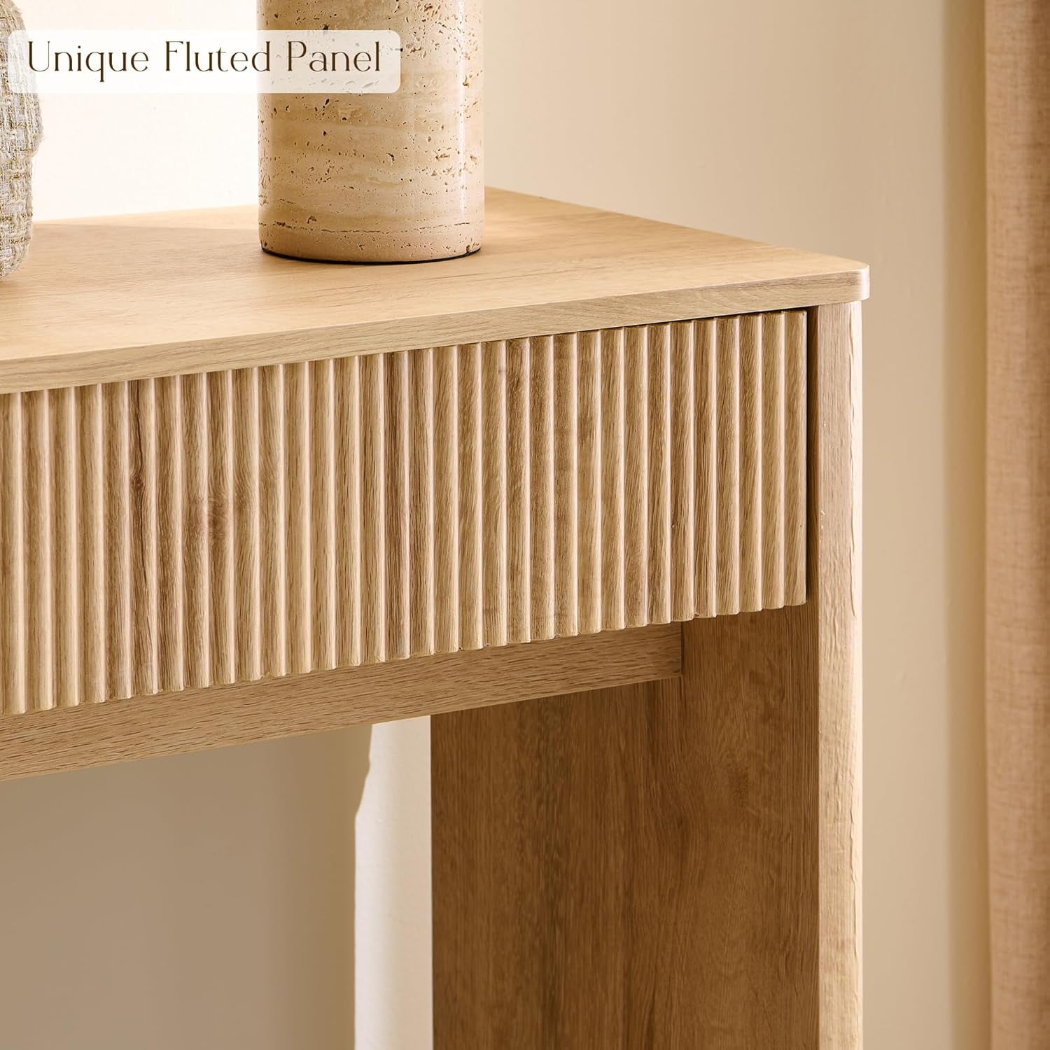 OKD 63 Inch Fluted Long Console Table for Entryway, Modern Entryway Table with 2 Large Drawers,Farmhouse Sofa Table Behind Couch for Living Room, Hallway, Natural Oak