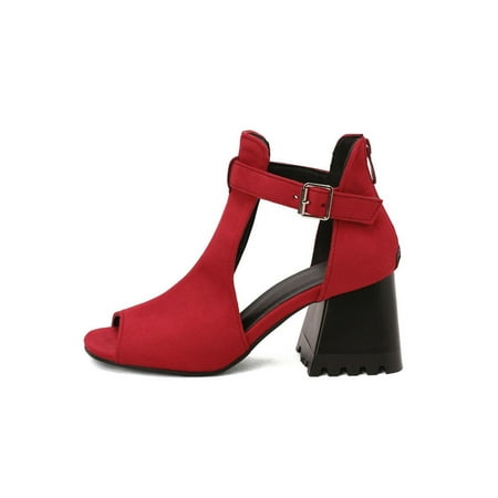 

Woobling Womens Heeled Sandal Cutout Dressy Shoes Ankle Strap Summer Sandals Work Casual Shoe Lightweight High Heels Peep Toe Comfort Red 6