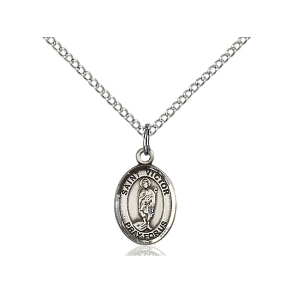 Sterling Silver St. Victor of Marseilles Pendant 1/2 x 1/4 inches with Sterling Silver Lite Curb Chain