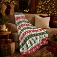 thumbnail image 3 of Christmas Stripes with Trees Hearts and Snowflakes, Cheerful Nordic Style for Holiday Lovers, Red Green Icon Pattern and Christmas Gift, Cozy Flannel Blanket for Family Room and Den, Home Decor, 3 of 9