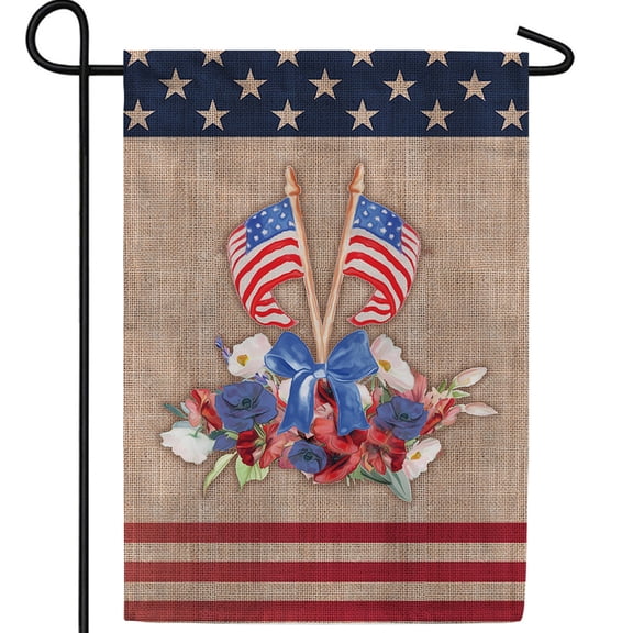 America Forever Americana Stars and Stripes Old Glory Patriotic Garden Flag 12.5 x 18 inch Red White Blue Floral 4th of July Memorial Day Independence Summer Double Sided Yard Outdoor Decoration