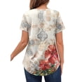 thumbnail image 3 of MOSHU Plus Size T-shirts for Women V Neck Summer Tunic Tops Floral Print Curved Hem Women Shirts, 3 of 6