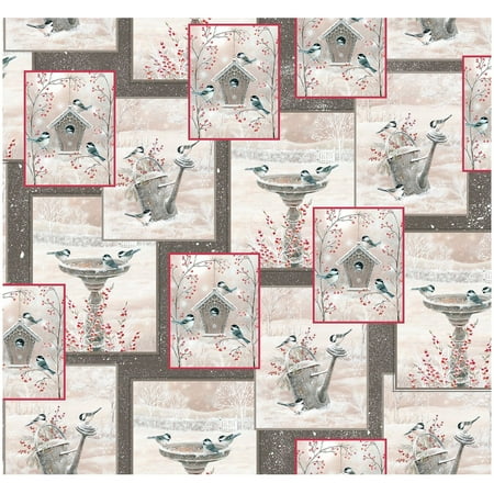 Clearance Sale Winter Garden Chickadees Patches Cotton Fabric By
