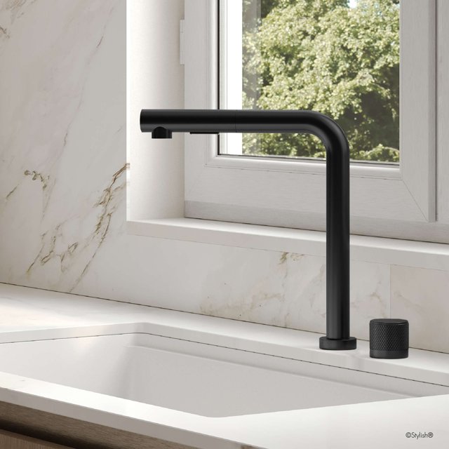 Stylish Single Handle Matte Black Stainless Steel Lift Up Kitchen Faucet K-152N