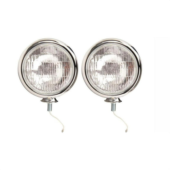 Chrome Vintage Style Fog Lights - Clear Lens - Universal Fit - 12V - Pair - Authentic 1940's Design - Adjustable Mounting - Glass Lens - 1.50" Base Diameter