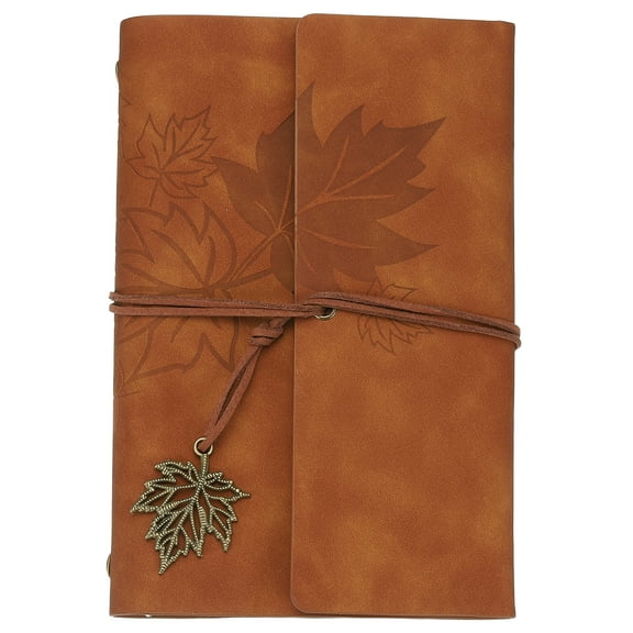 Uxcell A6Leather Cover Loose Leaf Journal Notebook, 7.28x5 Inch Travel Refillable Leather Diary Scrapbook Gift with 100GSM Blank Kraft Paper  for Office Daily Writing Business, Brown