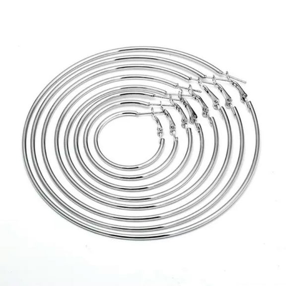 Big Round Hoop Earrings 316L Stainless Steel Women's Silver Jewellery 30mm-100mm