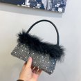 thumbnail image 3 of Bolsos de noche para mujer, bolsos y carteras de diseñador de lujo para mujer, novedad de 2023, en nailon, mosaico, imitación de diamantes, adorno de plumas, para el hombro, 3 of 5