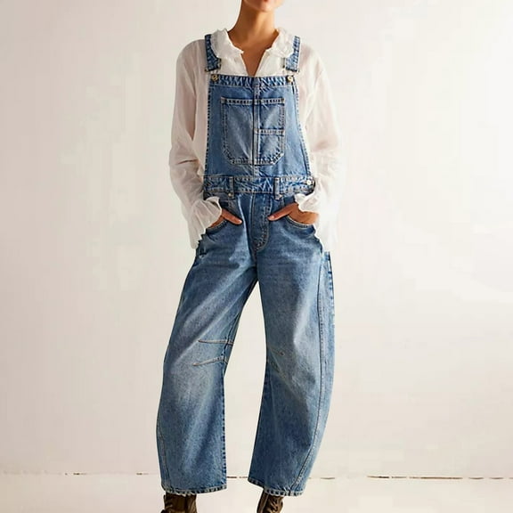 Pyhlmscde Women's Casual Denim Baggy Barrel Denim Jumpsuit, Rompers for Women, Fall Clothes, Womens Tops
