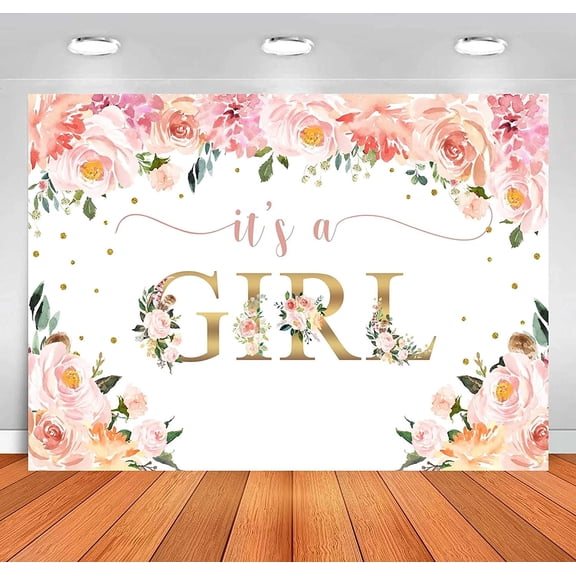 Baby Shower Backdrop for Girl Pink Watercolor Floral Photography Background It's a Girl Backdrops for Gender Reveal Newborn Announce Pregnancy Party Decorations Supplies