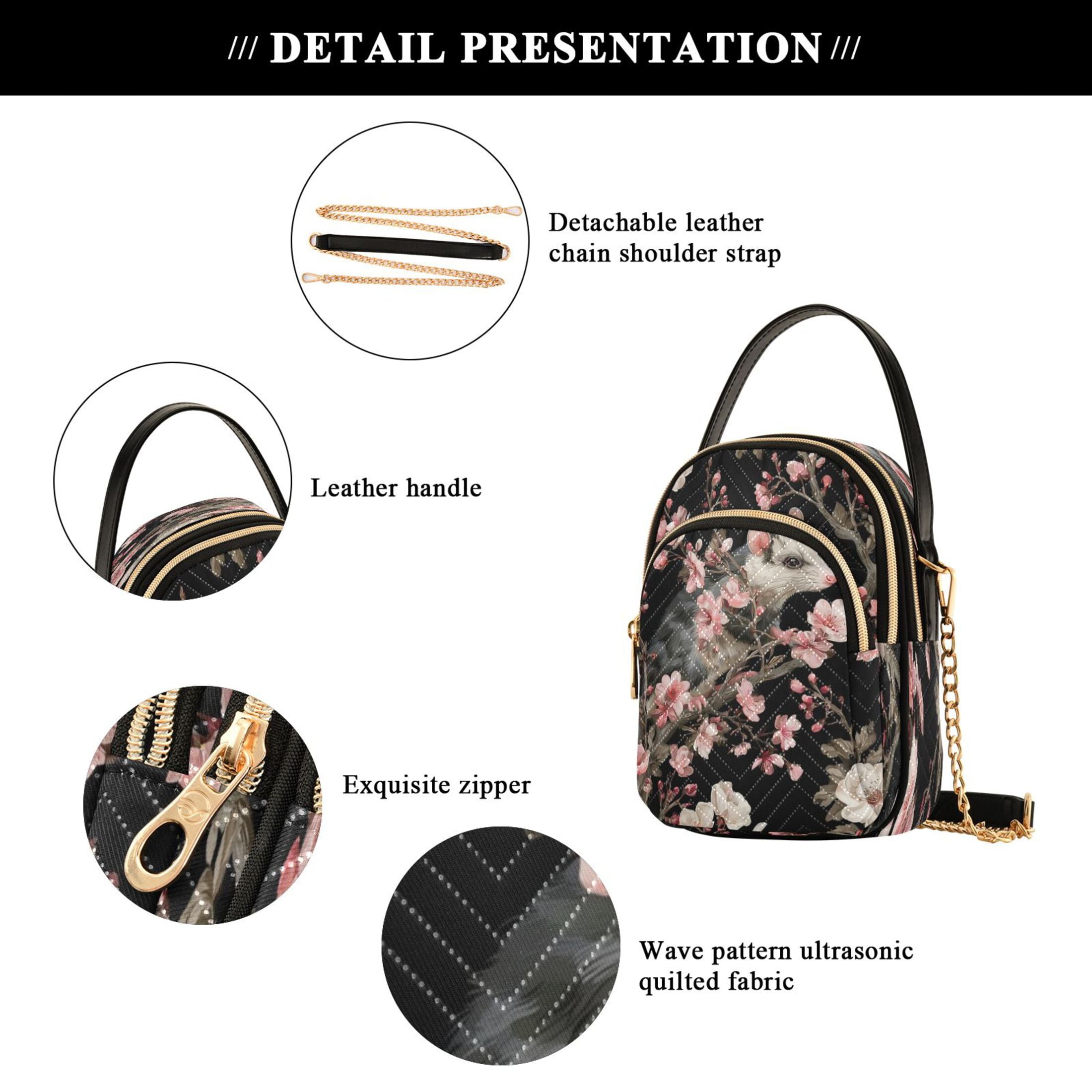 Quilted Women's Crossbody Bag Purses and Handbags with Detachable Leather Strap Watercolor Opossum Pattern