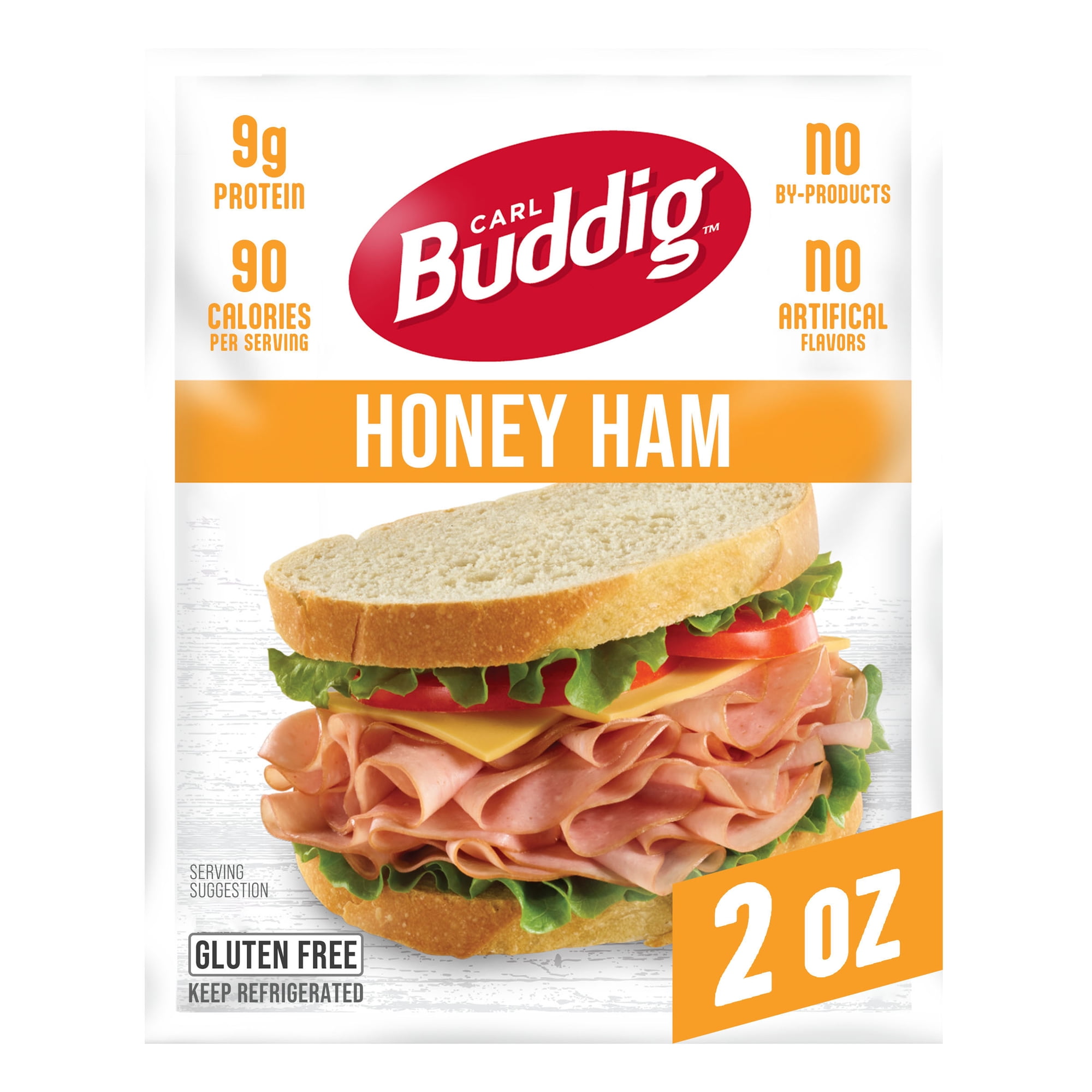 Carl Buddig Original Honey Ham Lunchmeat 2oz (56 gram) Plastic Pouch, 9 Grams of Protein per Serving, Refrigerated