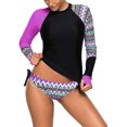 thumbnail image 1 of Womens Long Sleeve Rashguard Side Ties Color Block Print Tankini Swimsuit S-XXXL, 1 of 3