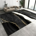 thumbnail image 2 of Modern Black Gold And White Art Area Rugs, Luxury Abstract Marble Texture Living Room Carpets, Washable Non-Slip Low Pile Floor Mat For Bedroom Kitchen Entryway Hallway Kitchen 1x2ft, 2 of 6