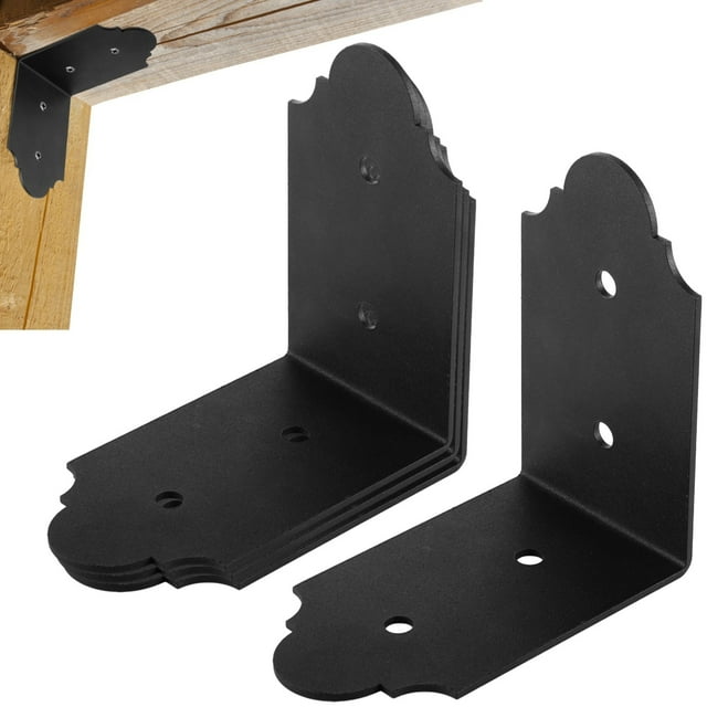 4 PCS Metal Angle Bracket, 90 Degrees Large L Brackets, 5.9 Inches Heavy Duty Corner Angle Connection Joint, Metal Tie Plate Post Beam Connector, Truss Reinforcement Brace, Wood DIY L Shelf
