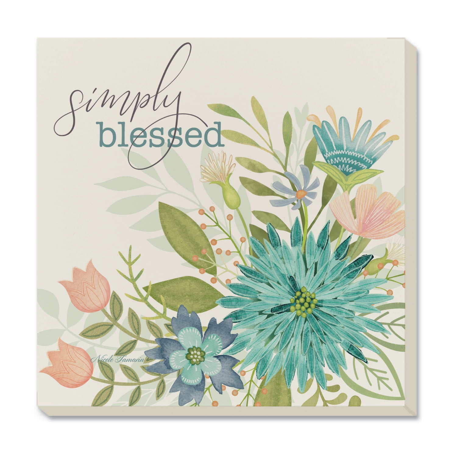 Conimar Simply Blessed Stoneware Coasters with Cork Bottom, in Blues, Teals, Greens and Pinks, 4Pk