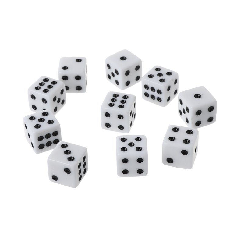 10pcs 16mm Acrylic Dice Black/White 6 Sided Casino Poker Game Bar