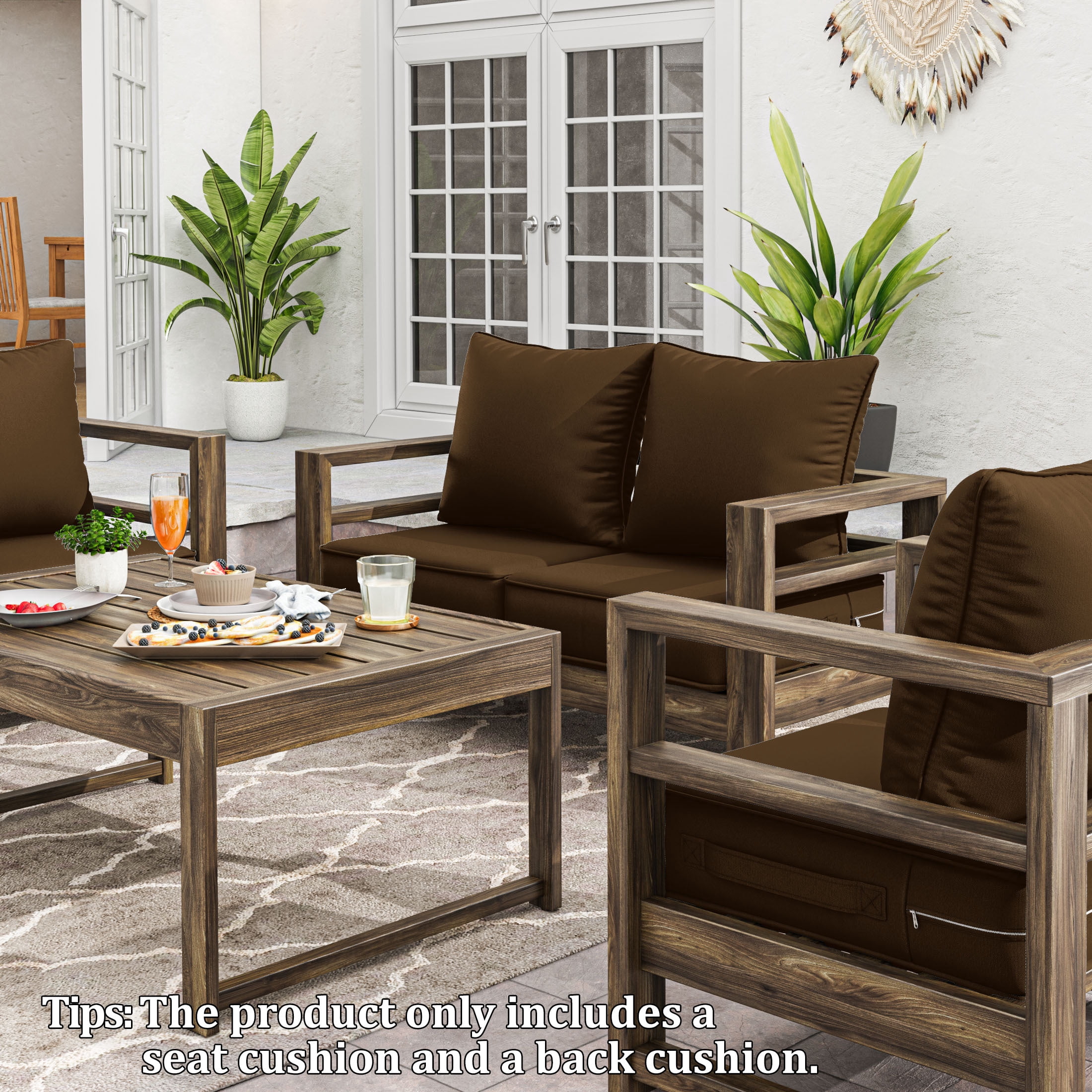 Kimunuk Outdoor Deep Seat Cushion Set for Patio Furniture, Splash-Proof & Fade Resistant, 22" L X 22" W X 4" H, Chocolate