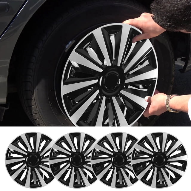 Capuchon de Moyeu de Roue, Capuchon de Jante de Voiture 4 Pcs Protection Complète pour Toutes Roues en Acier de 15 Pouces