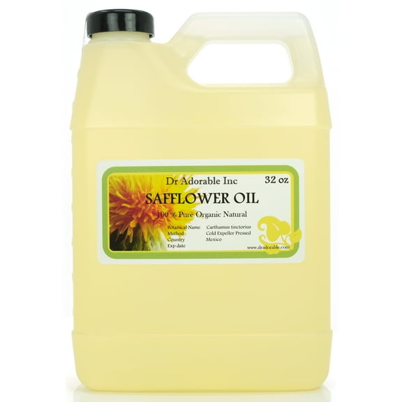 Dr Adorable - 32 oz - Safflower Seed Oil - 100% Pure High Oleic Organic Cold Pressed Moisturizing Oil For Face Skin Hair