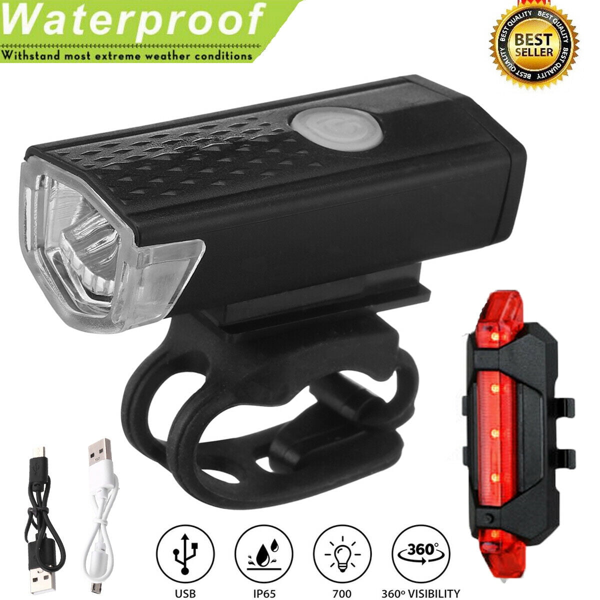 Bike Lights Set Rechargeable, Super Bright 3 Modes LED Bike Front