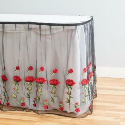 

21 FT. RED ROSE EMBROIDERED TULLE TABLE SKIRT BLACK