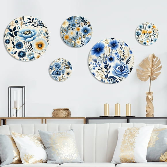 Designart "Bohemian Elegance In Blue" Cottage Metal Wall decor Set Of 5 - Blue Metal Wall Decor Set For Room
