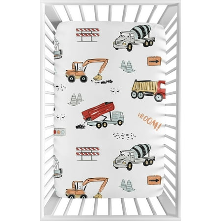 UPC: 0846480072881 | Construction Truck Fitted Mini Crib Sheet by Sweet Jojo Designs