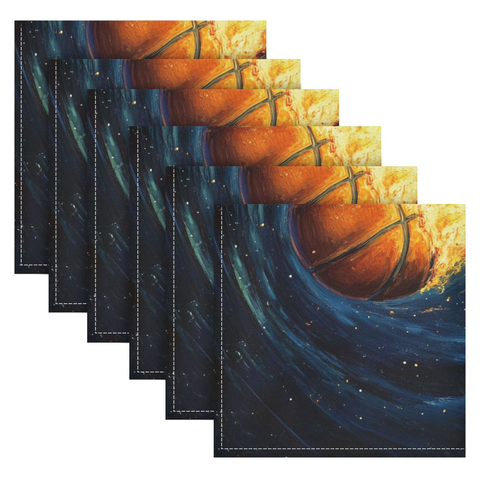 JSTEL Basketball Starry Sky Cloth Napkins Set of 6, 20x20 Inch Washable and Reusable Napkin for Decoupage Dinner Party Everyday Use