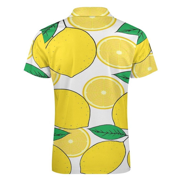 Lemon Print Lemon Leaves Men Zipper T-shirt Summer Casual Short