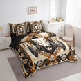thumbnail image 3 of jejeloiu Bull Skull 7-Piece Bedding Comforter Set,Boho Bohemian Style King Bedding Sets For Men Women Reversible, 3 of 8