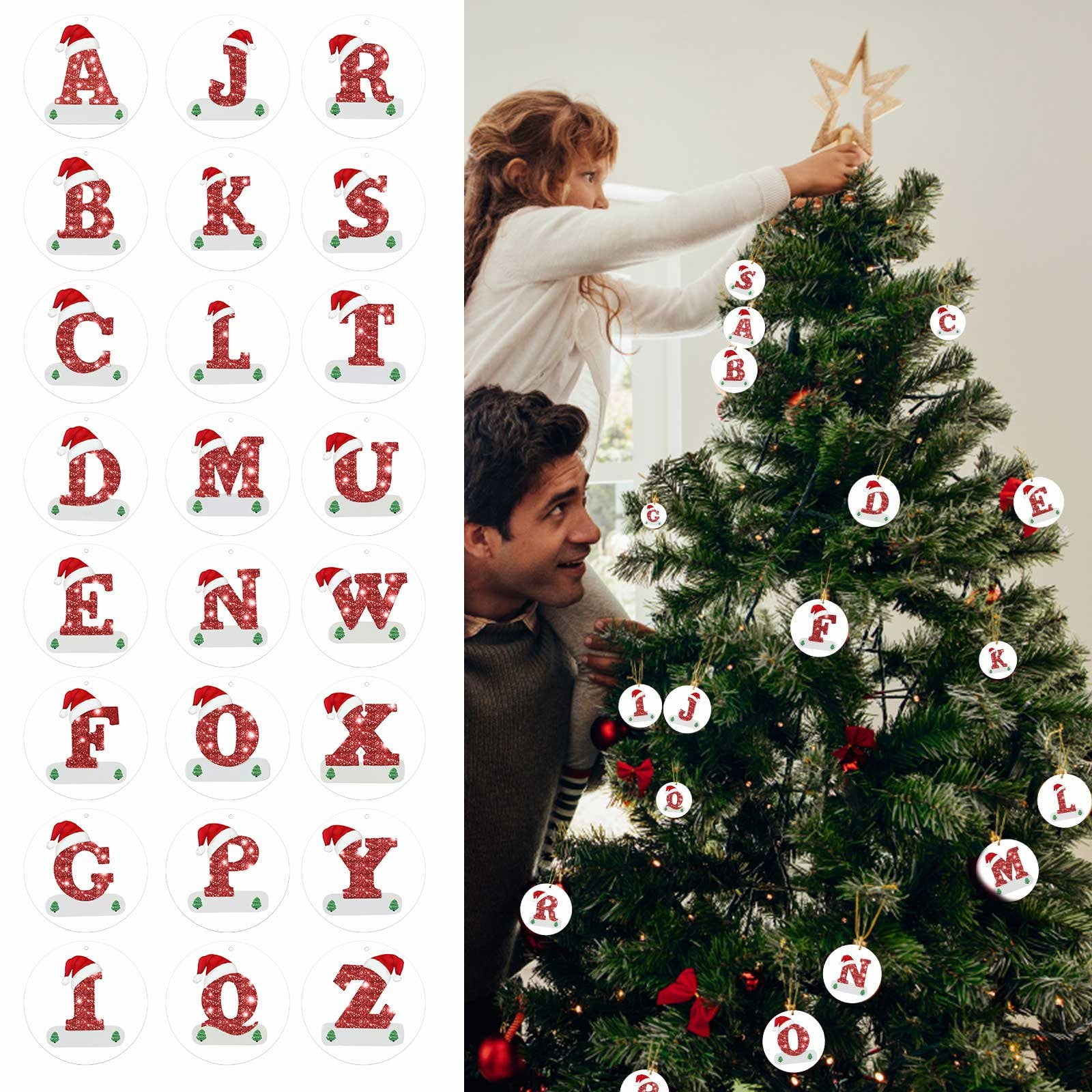 QWY Christmas Letter Ornaments Wooden Christmas Tree Ornaments Letter