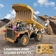 Remote Control Dump Truck Toys,13 Channel 4WD RC Construction Toy Vehicles with Sounds & Lights, 2 Batteries,Christmas Birthday Gifts for Boys Kids Age 3+