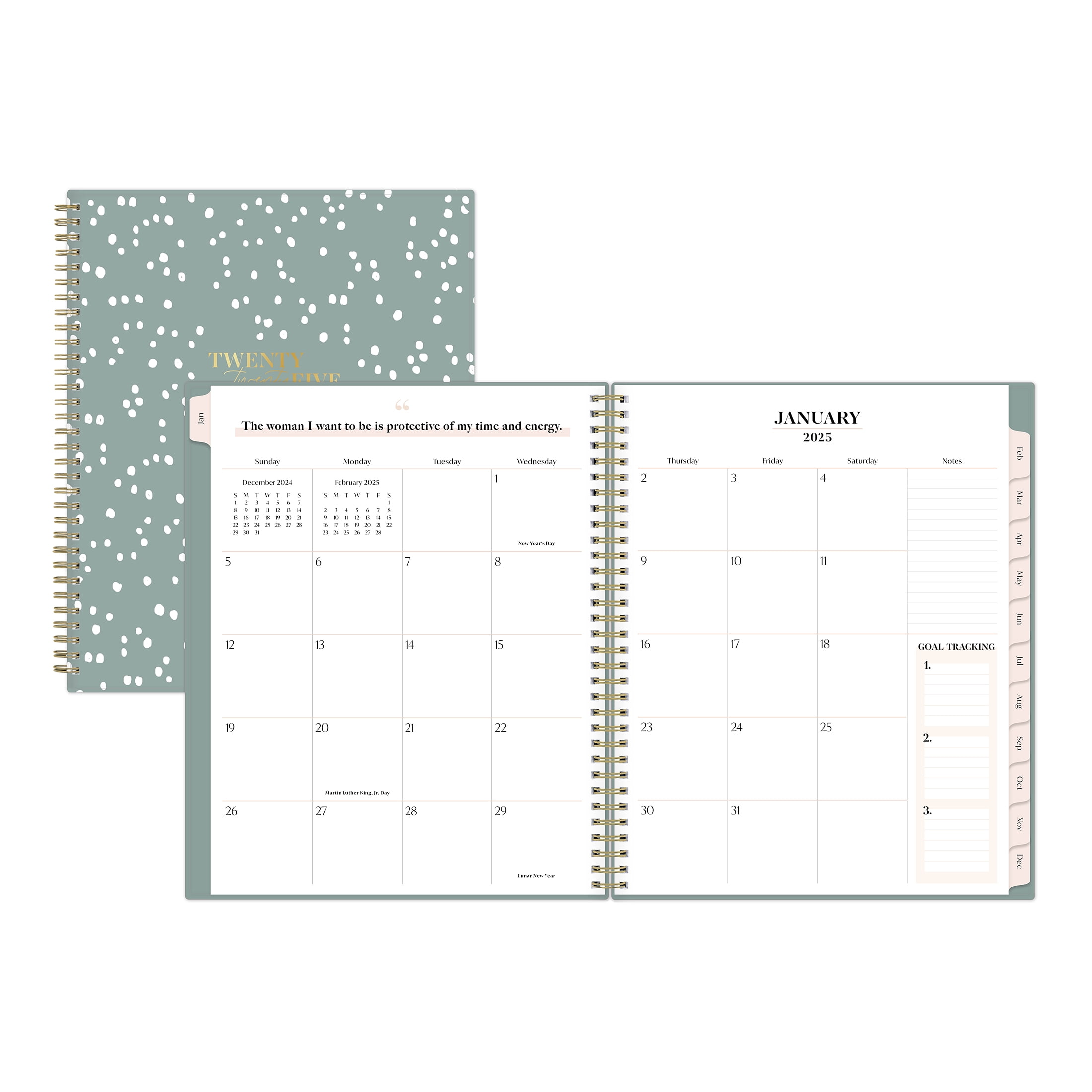 2025 Weekly Monthly Planner, 8.5x11, bossbabe for Blue Sky, Dommy Green
