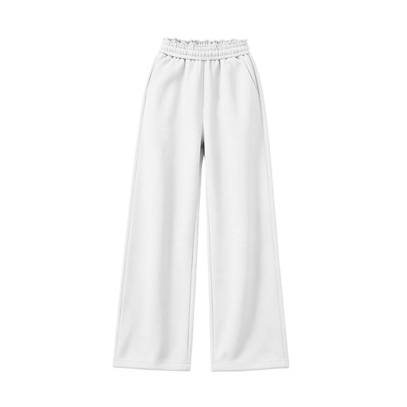 BLVB Teen Girls Wide Leg Sweatpants Elastic High Waist Loose Baggy Joggers Kids Fall Outfits with Pockets(White,14-15 Years)
