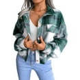 thumbnail image 2 of Musuos Women Plaid Shirt Jacket Crop Flannel Coat Long Sleeve Button Down Casual  Outwear Tops, 2 of 8