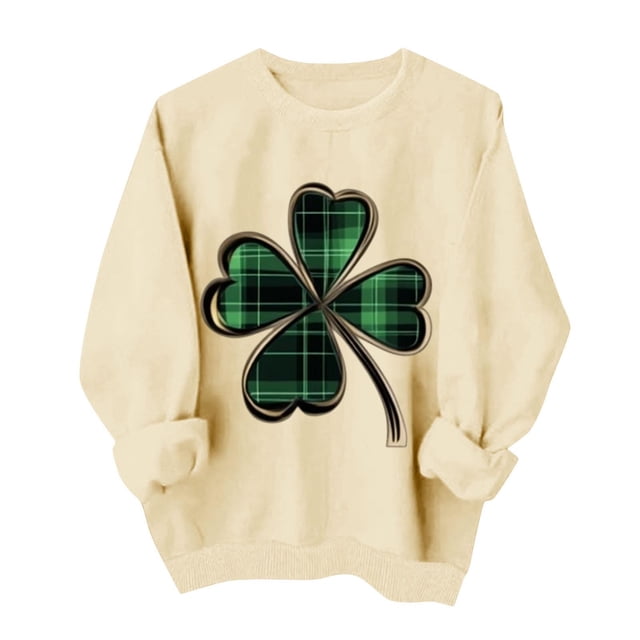 Wo-Fusoul Chandail pour Femmes, chandail à Manches Longues Col Rond, Haut Décontracté Imprimé pour la Saint-Patrick, Design Sans Capuche