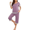 thumbnail image 6 of Jalioing Women's Lounge Set 2 Piece Short Sleeve V Neck Tops Capris Pajama Set with Pocket Loose Sleepwear, 6 of 9