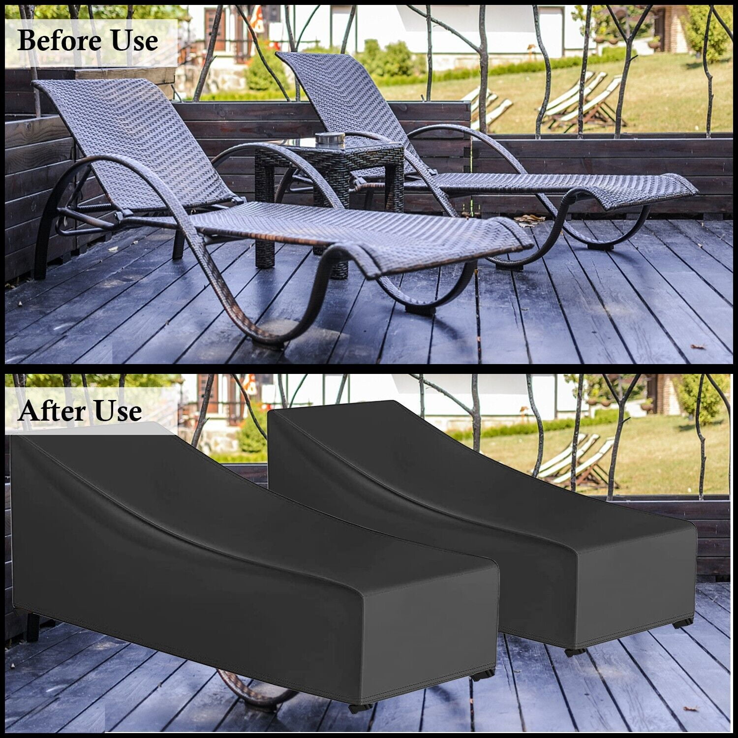 Chaise Lounge Chair Cover Waterproof Patio Lounge Chair Cover UV Resistant Lounger Covers Dust-Proof Patio Furniture Covers 78.7L x 26.7W x 27.5H inch