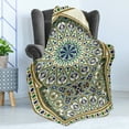 thumbnail image 4 of Turkish Pattern Soft Flannel Fleece Throw Blanket, Arch and Frame with Geometric Details Stars and Triangles, Cozy Plush for Indoor and Outdoor Use, 50" x 70", Caramel Green Indigo, by Ambesonne, 4 of 5
