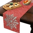 thumbnail image 2 of Table Runner Dresser Scarves 90 Inch Long, Christmas Winter Silver Snowflake Linen Dining Table Runners Shining Glitter Red Back Tabletop Scarf for Wedding Holiday Party Kitchen, 2 of 7