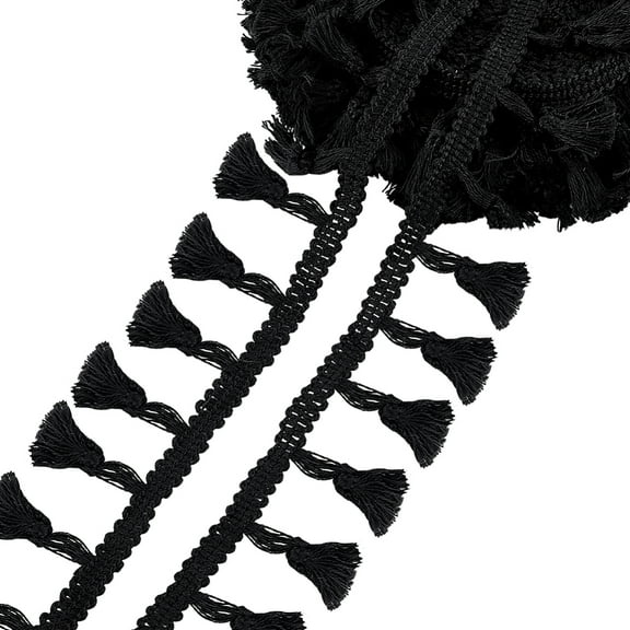 Cotton Fringe Lace Trim Ribbon Tassel Trimming Ribbon Black 1-3/4 inch(45mm) about 10.94 Yards(10m)/pc